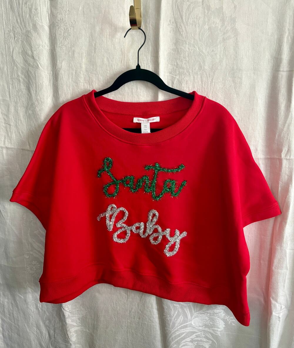 Merry & Bright Santa Baby Red Short Sleeve Sweatshirt L/XL NWT
